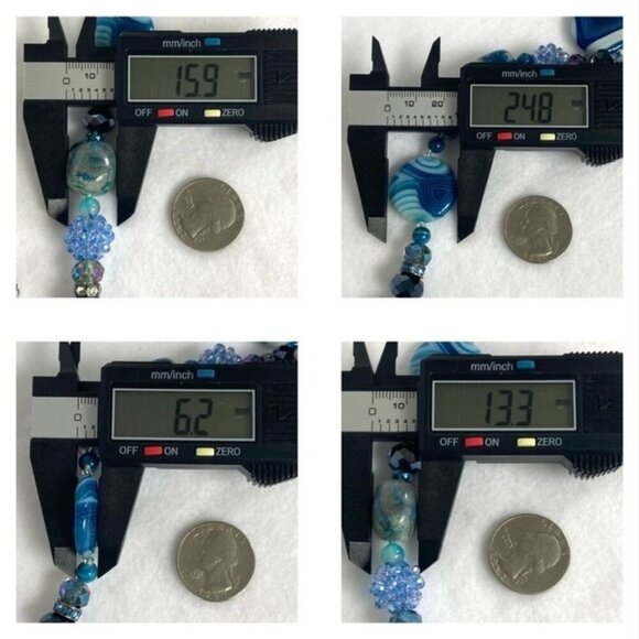 Sterling Silver 925 Blue Dyed Banded Agate & Chrysocolla Quartz Beaded Necklace - Picture 10 of 16